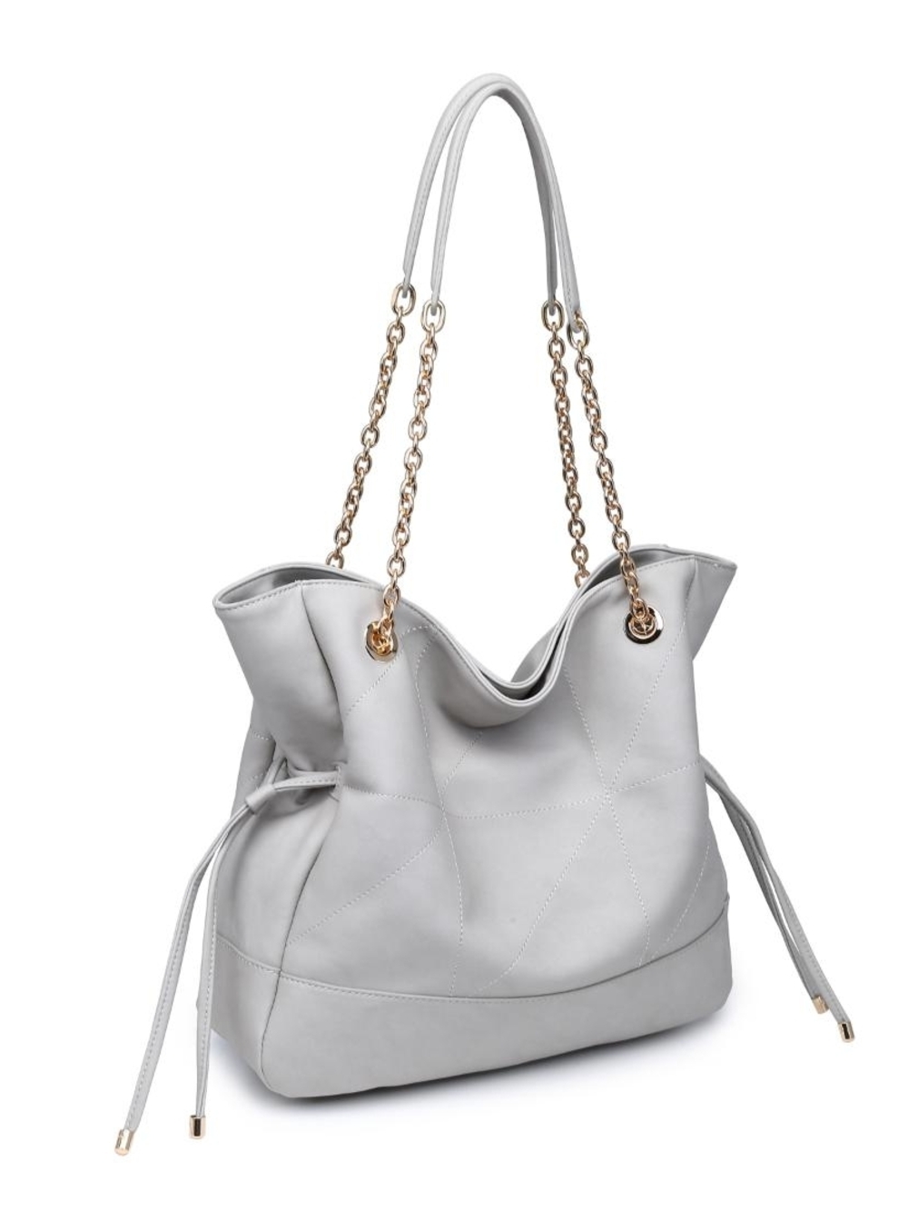 Kinsley Women's Elegant Gray Shoulder Tote Bag with Gold Chain Handles - Picture 2 of 4